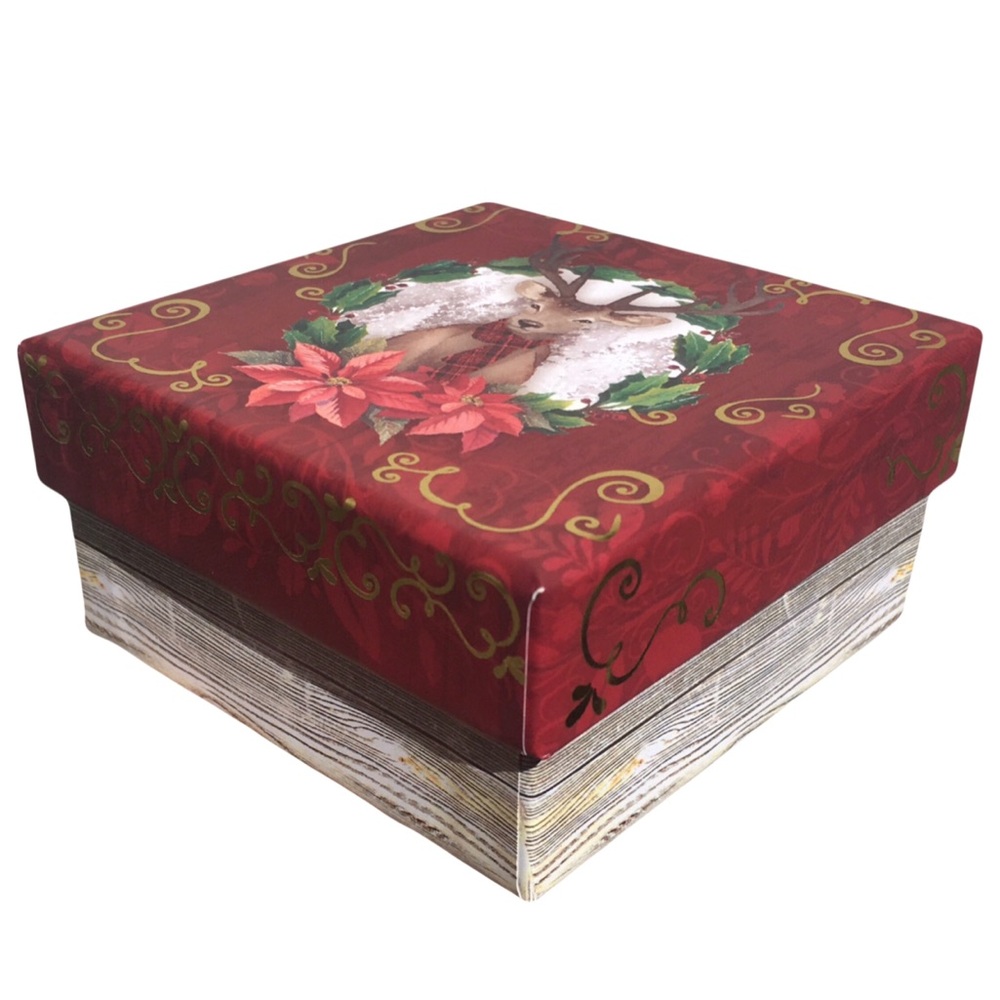 Punch Studio Forest Friend Woodgrain Poinsettia Trinket Gift Box (61449)
